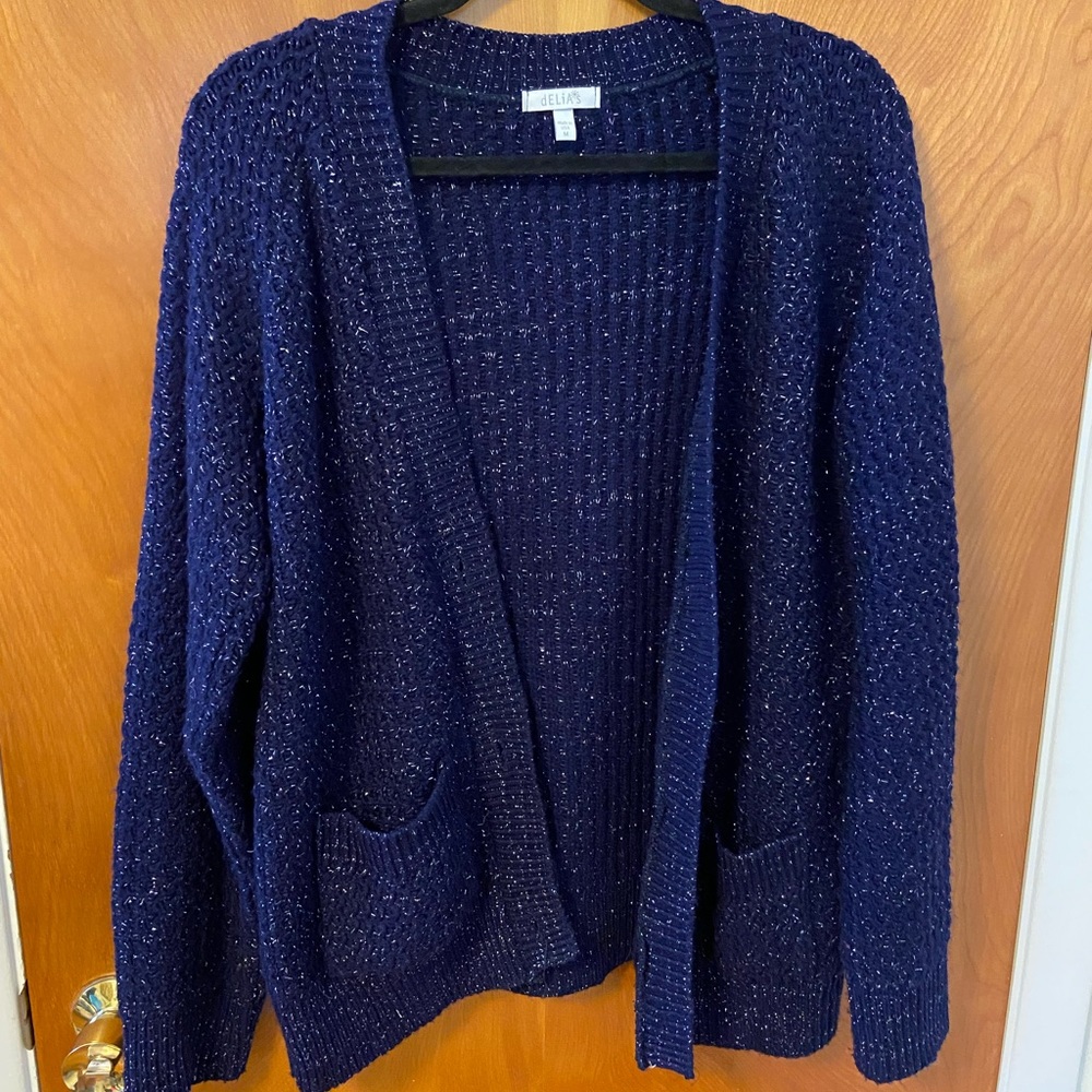 Navy blue and sparkly Dahlia’s cardigan